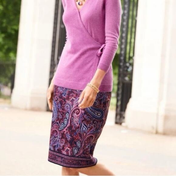New Talbots Petite Paisley Pencil Skirt l size 12 Petite 12P Purple Pink blue - Picture 5 of 6